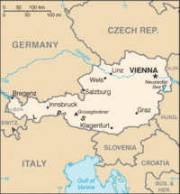 Location of Austria on the European continent