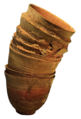 Stacked Goblets (With jars, plates, bowls, stacked goblets were founded. The goblets were V-shape. The goblets were used to drinking water or keeping liquid. Also, they could hold food. The goblets did not have any handle.)