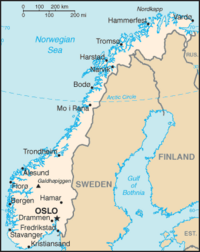Location of Norway on the European continent