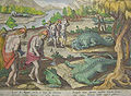 Romans killing dragons in Egyptian province. by Collaert after Stradanus, c. 1640.