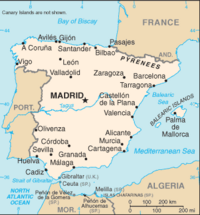Location of Spain on the European continent