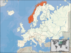 Location of Norway on the European continent