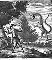 Engraving of an account of a shepherd in central Switzerland who sees a dragon. Natural History of Switzerland (1723).
