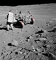 An Apollo 16 astronaut and rover