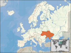 Location of Ukraine on the European continent