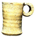 Inkwell (Inkwells were founded from Qumran area. One of the inkwells was pottery and another one was bronze. They were important thing to Qumran people, while people were copying down manuscript or writing down manuscript. Inkwell is cylindrical shape with a handle.)