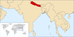 Location of Nepal on the Asian continent