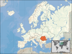 Location of Romania on the European continent