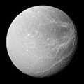 Deep canyons on Dione's trailing hemisphere