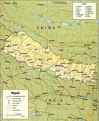 Location of Nepal on the Asian continent