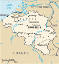 Location of Belgium on the European continent
